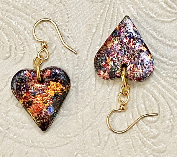 Holographic Iridescent Multi-Color Clay Heart Earrings