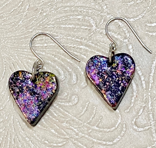 Holographic Iridescent Purple Clay Heart Earrings