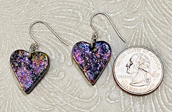 Holographic Iridescent Purple Clay Heart Earrings