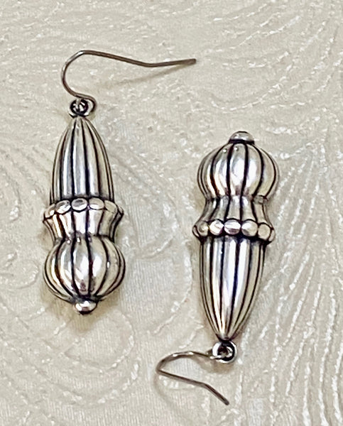 Detailed Antique Silver-Plated Puffed Charm Earrings