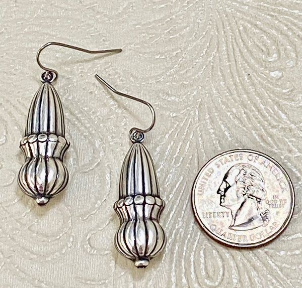 Detailed Antique Silver-Plated Puffed Charm Earrings