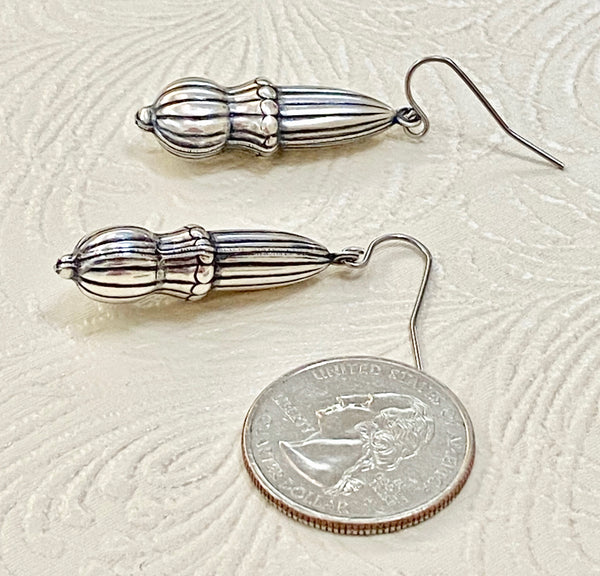 Detailed Antique Silver-Plated Puffed Charm Earrings