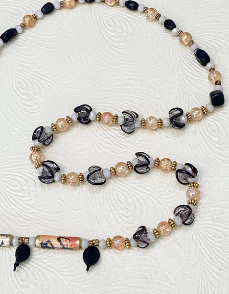 Asian Garden in Black, Pale Orange & Blush Asymmetric Design Necklace & Earring Set