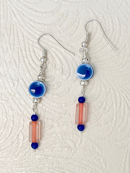 Sunburst Design in Orange & Blue Necklace & Earring Set