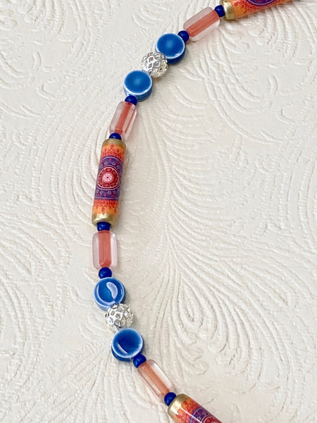 Sunburst Design in Orange & Blue Necklace & Earring Set