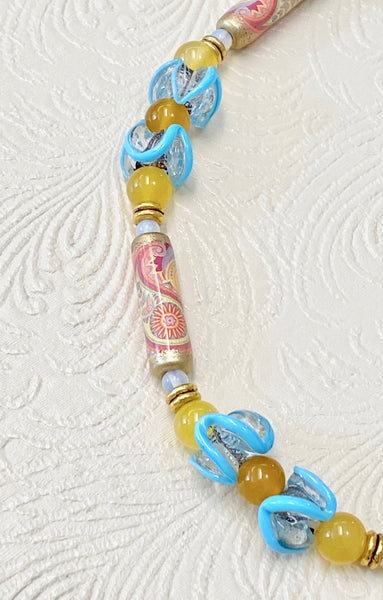 Paisley Pastel Design in Yellow & Powder Blue Necklace & Earring Set