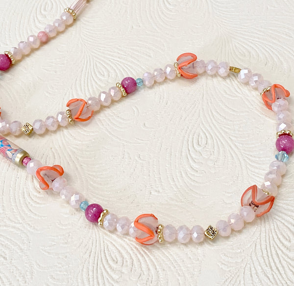 March of the Elephants in Pale Pink & Orange Necklace