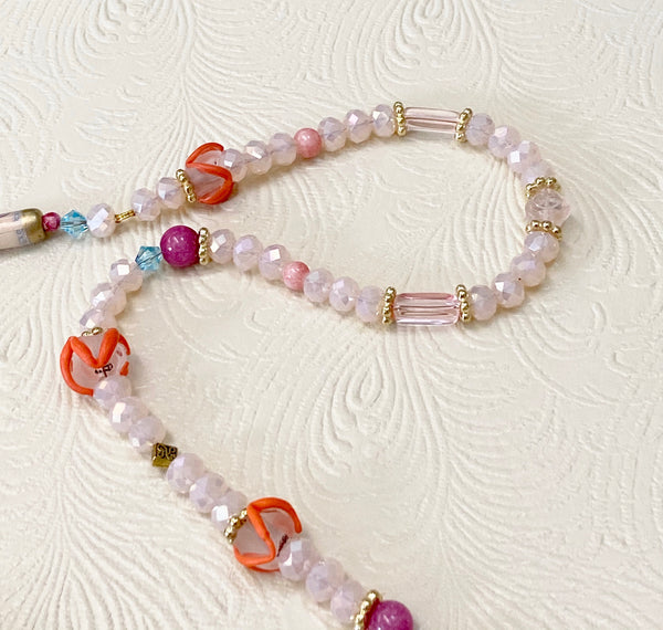 March of the Elephants in Pale Pink & Orange Necklace