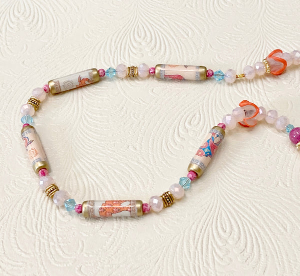 March of the Elephants in Pale Pink & Orange Necklace