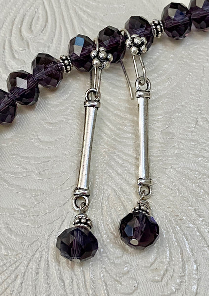 Bold Silver & Amethyst Necklace & Earring Set