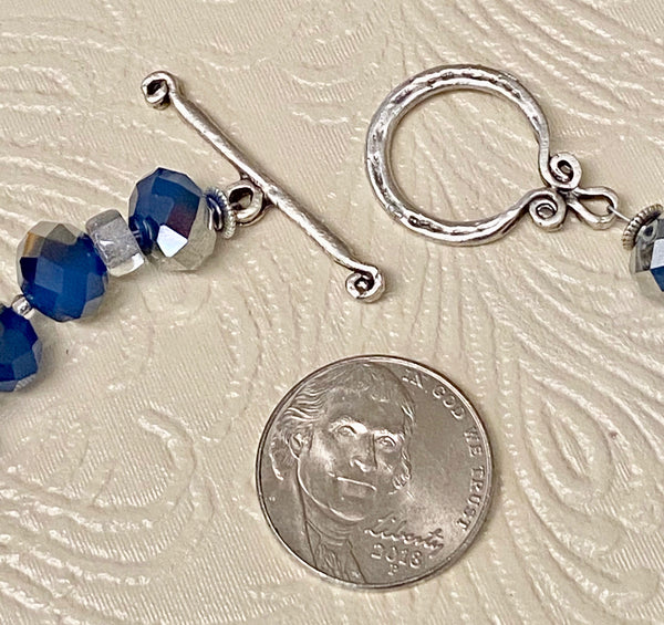 Silver Plate Crystal Studded Connector & Blue Necklace & Earring Set