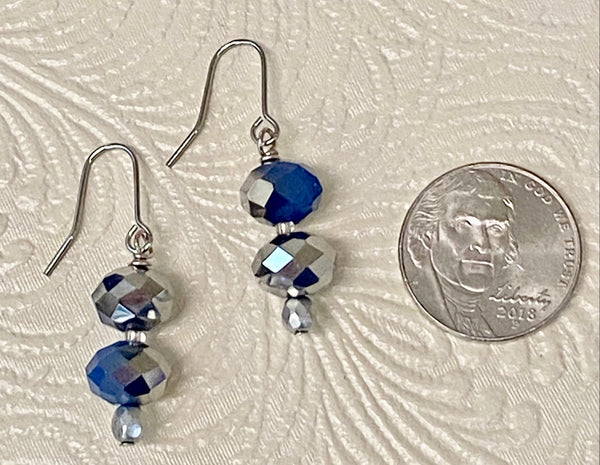 Silver Plate Crystal Studded Connector & Blue Necklace & Earring Set