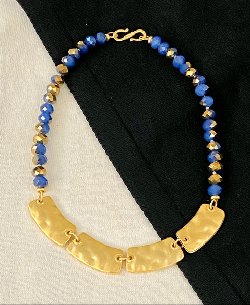 Glamor in Gold & Jade Blue Necklace & Earring Set