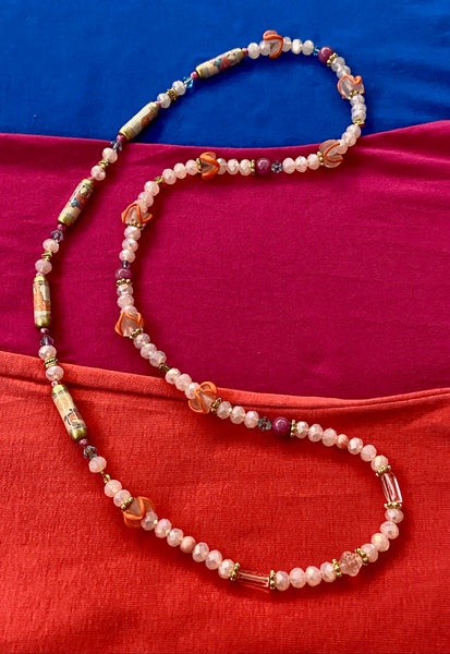 March of the Elephants in Pale Pink & Orange Necklace