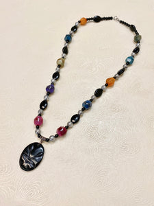 Multi-Color Natural Stones, Silver Druzy with Only Double-sided Pendant Necklace