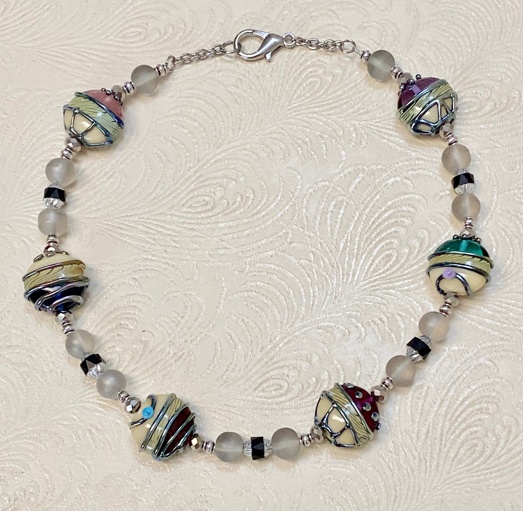 Handmade Unique Lampwork Coin Bead Necklace