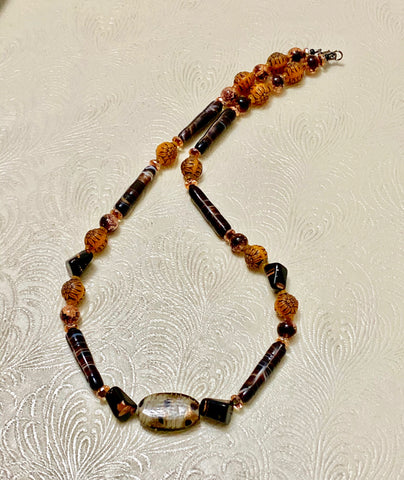 Animal Print Complement in Black & Copper Beaded Necklace