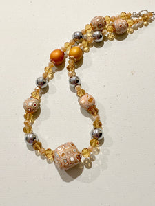 Strike GOLD! Handmade Clay feature Beads, Faceted Crystal and Silver Metal Beads Necklace