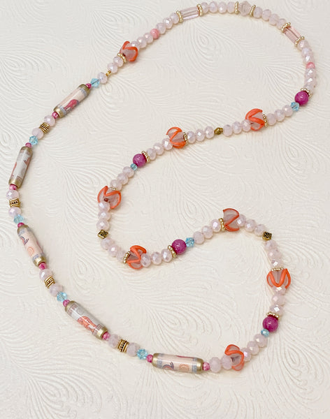 March of the Elephants in Pale Pink & Orange Necklace