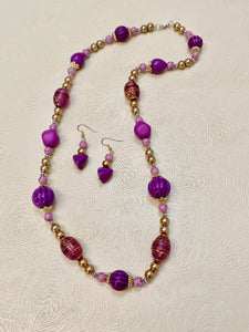 Splash in the Rain Purple and Gold Necklace & Earring Set