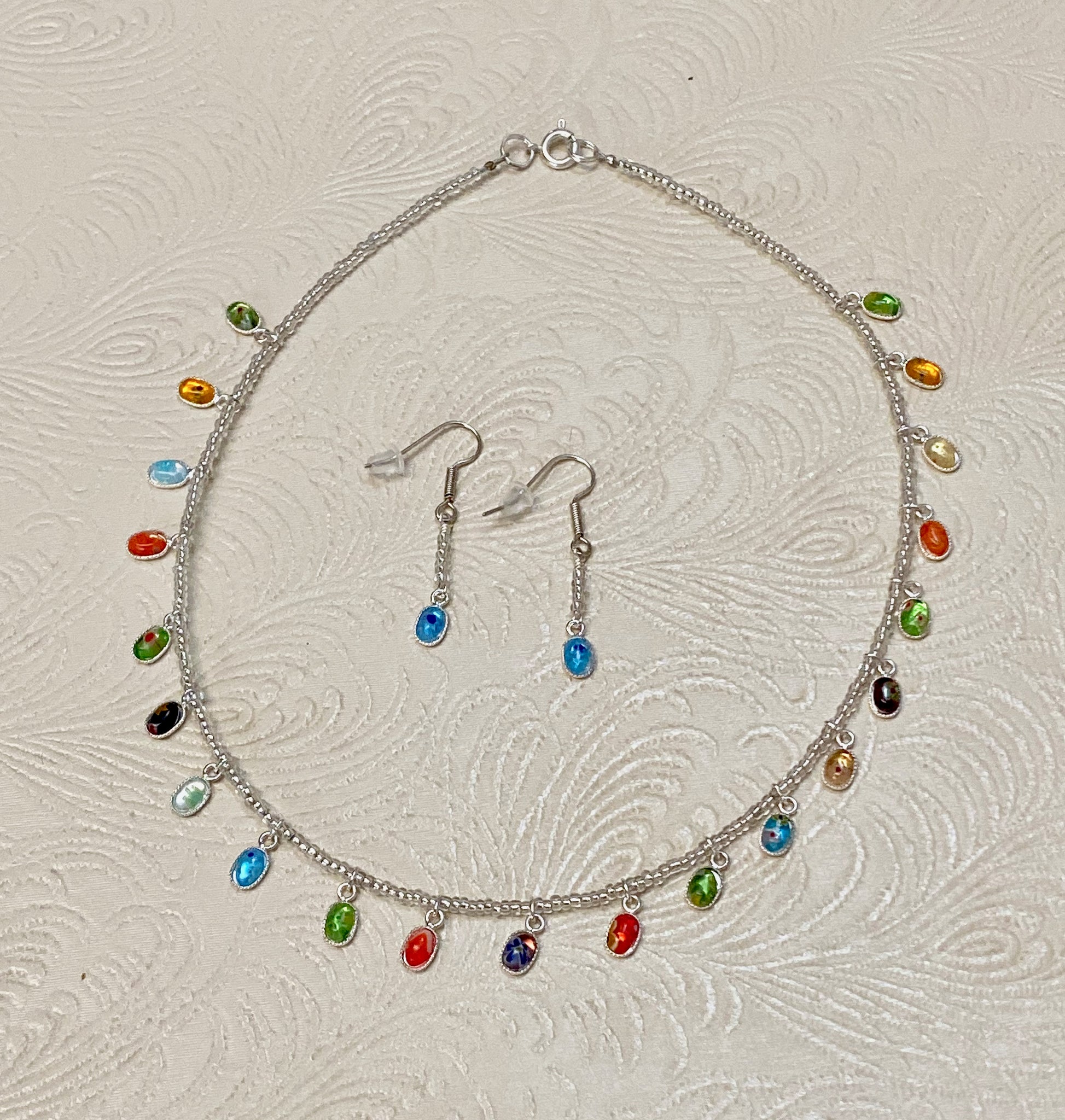 Petite Drops of Millefiori Color Necklace & Earring Set