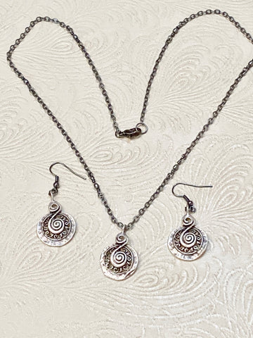 Matte Antique Silver Plate Necklace & Earring Set