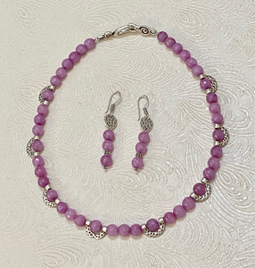 Lavender Violet Jade and Hammered Matte Sterling Silver-Plated Necklace & Earrings