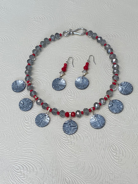 MOD Eloquence in Black, White & Red Necklace & Earring Set