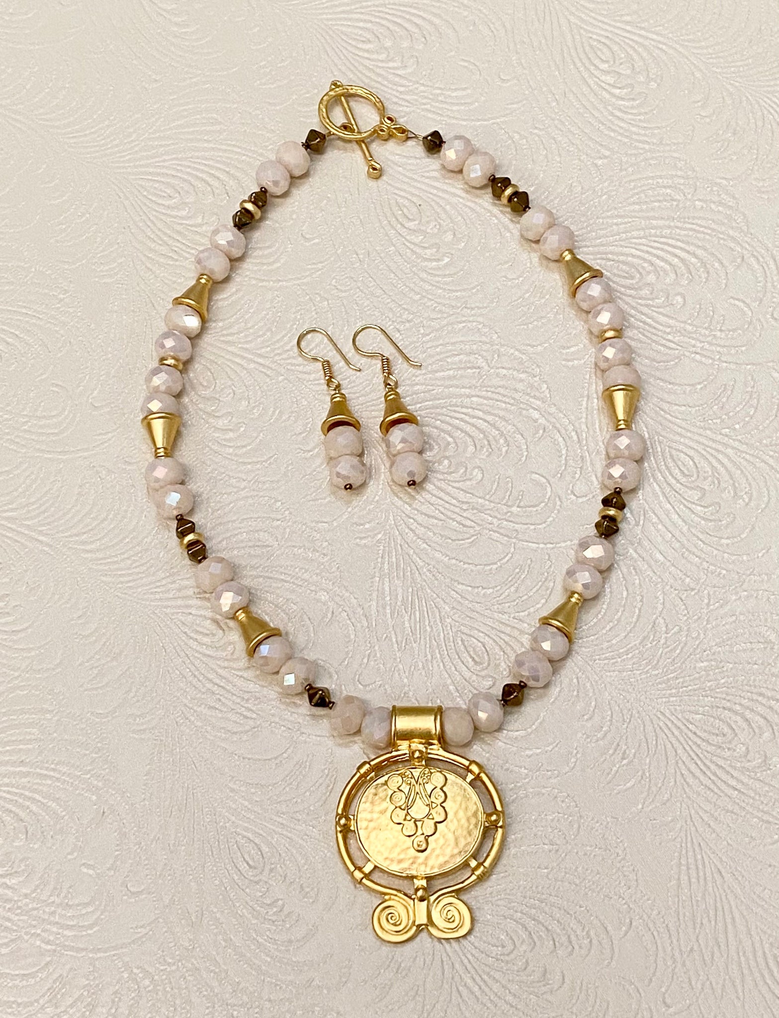 Glamor in Gold & Blush Statement Necklace & Earring Set