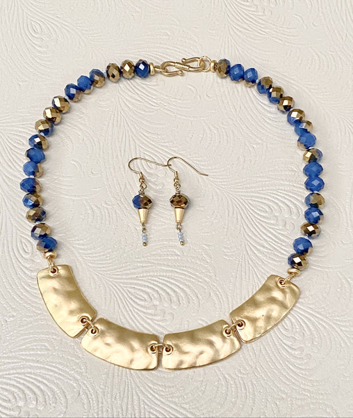 Glamor in Gold & Jade Blue Necklace & Earring Set