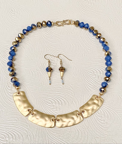 Glamor in Gold & Jade Blue Necklace & Earring Set