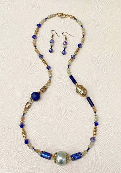 Subtle Greens & Vibrant Blues Necklace & Earring Set